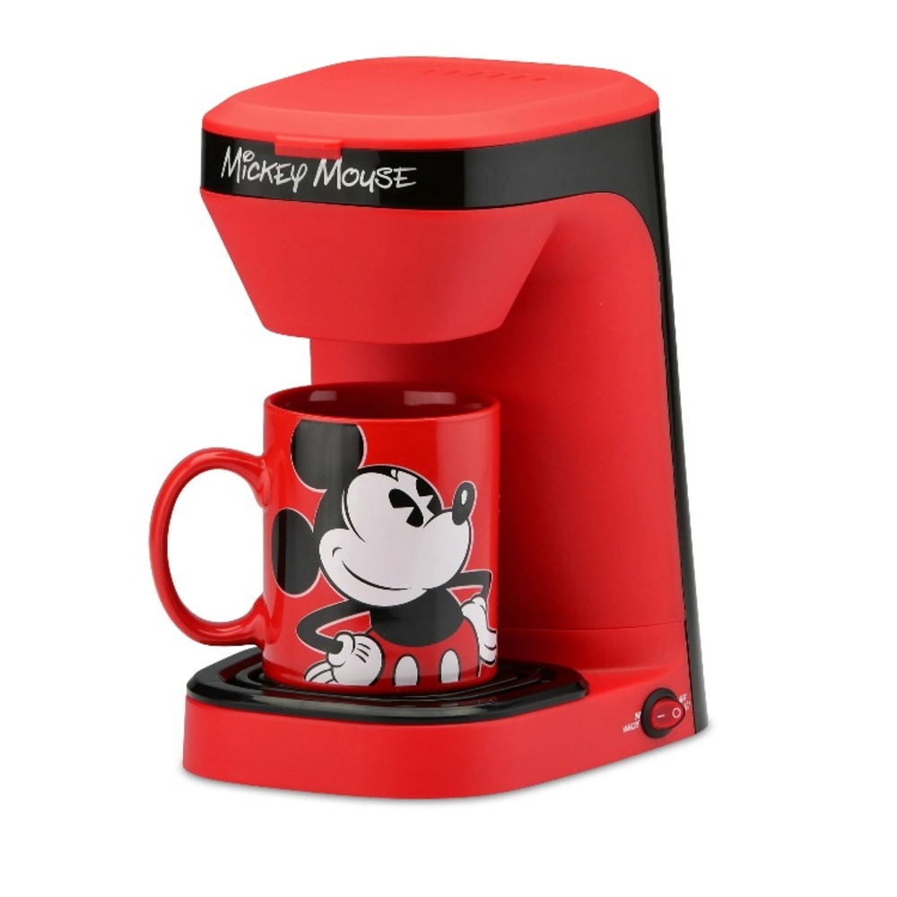 Disney Red and Black Mickey Mouse Single-Serve Coffee Maker with Mug